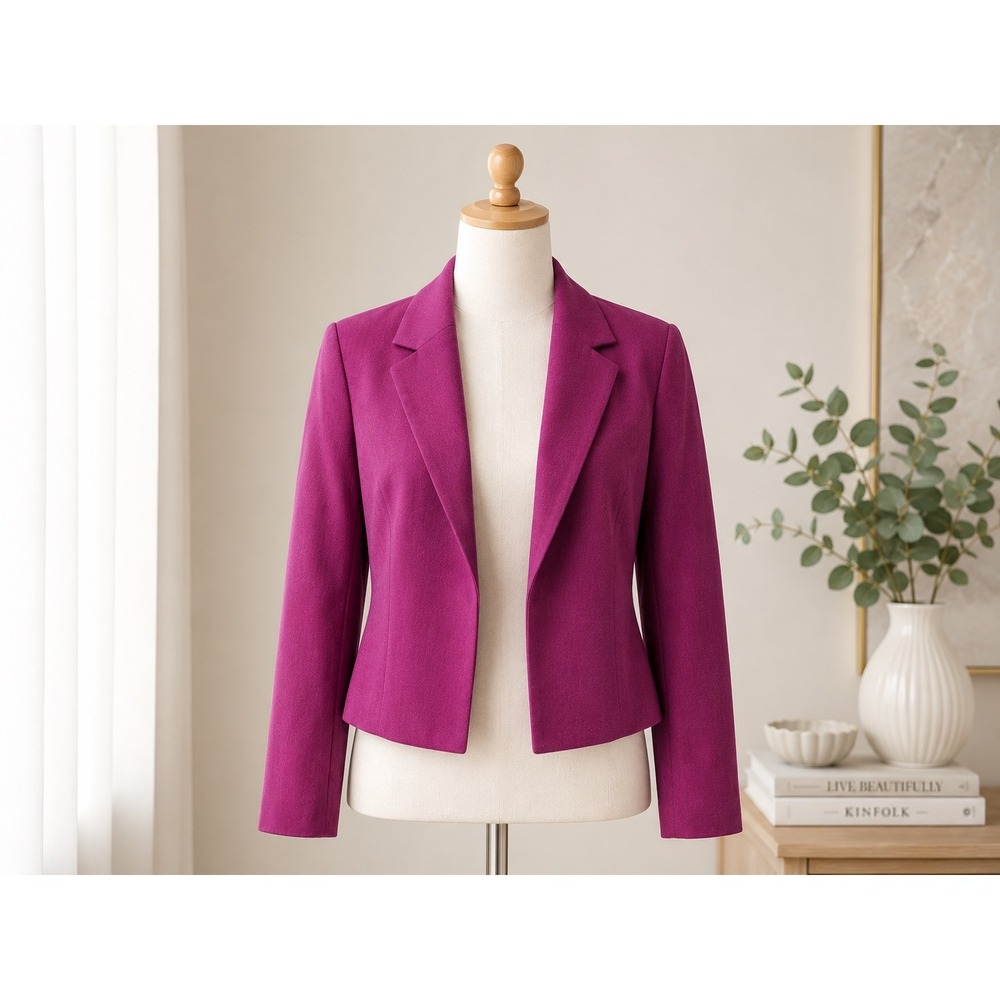 Nwt Calvin Klein Fuchsia‎ Cropped Open Front Blazer Women's Size 4 Work Summer